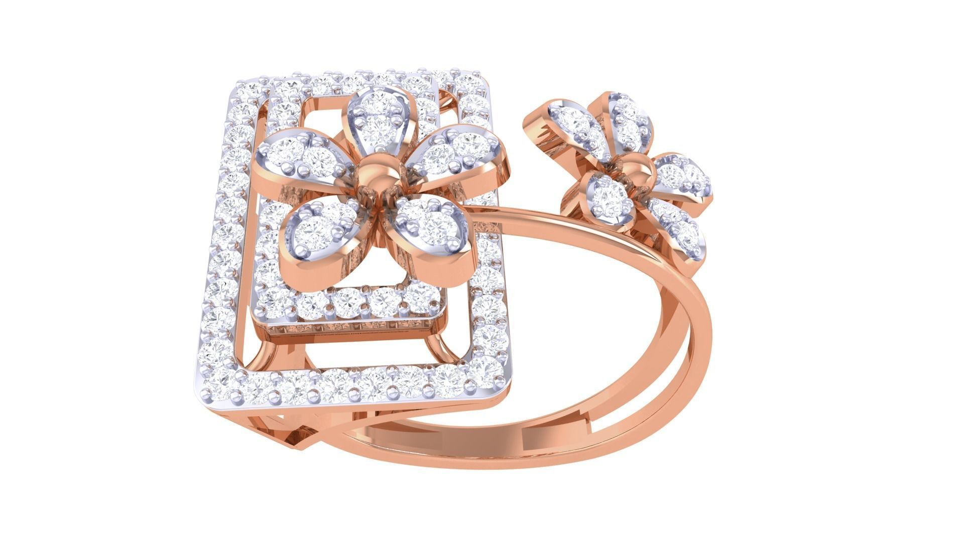 Bi Flower High Jewelry Diamond Cocktail Ring 3dm stl details 3D print model_7