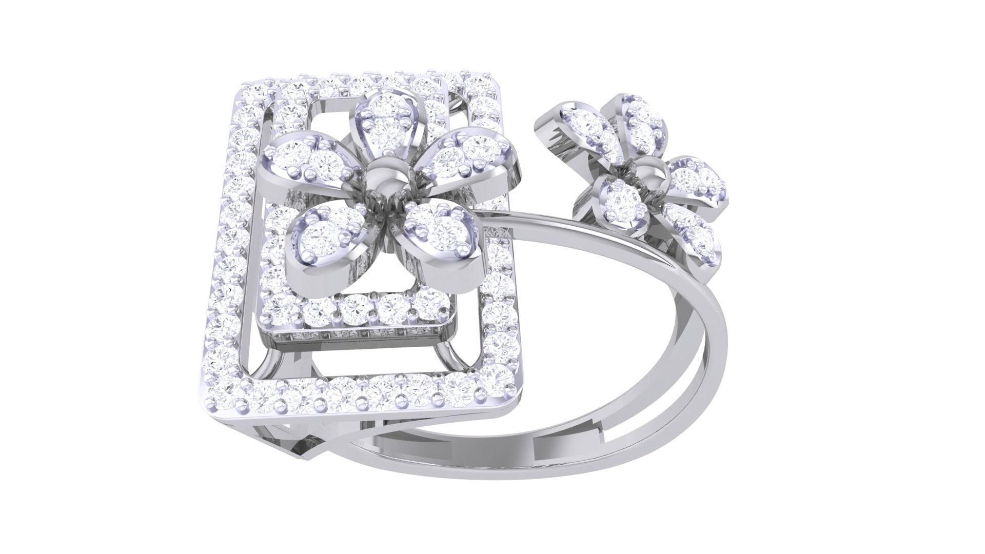 Bi Flower High Jewelry Diamond Cocktail Ring 3dm stl details 3D print model_9