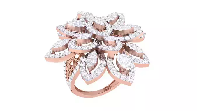 Flower High Jewelry Diamond Cocktail Ring 3dm stl details