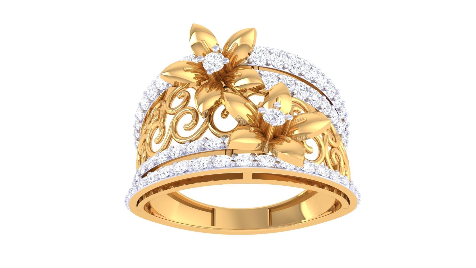 Bi Flower High Jewelry Diamond Cocktail Ring 3dm stl details 3D print model_9