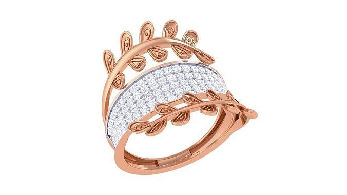 Leave Vines High Jewelry Diamond Cocktail Ring 3dm stl details 3D print model