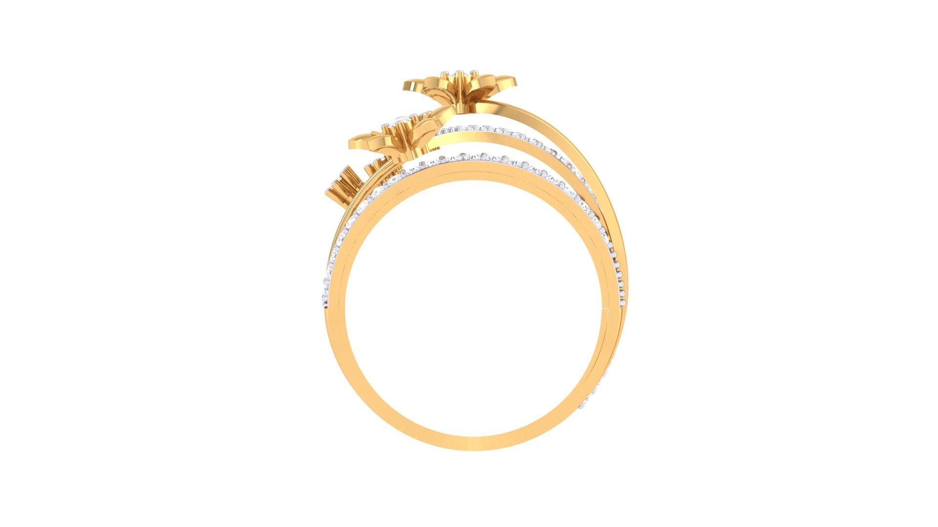Bi Flower High Jewelry Diamond Cocktail Ring 3dm stl details 3D print model_10