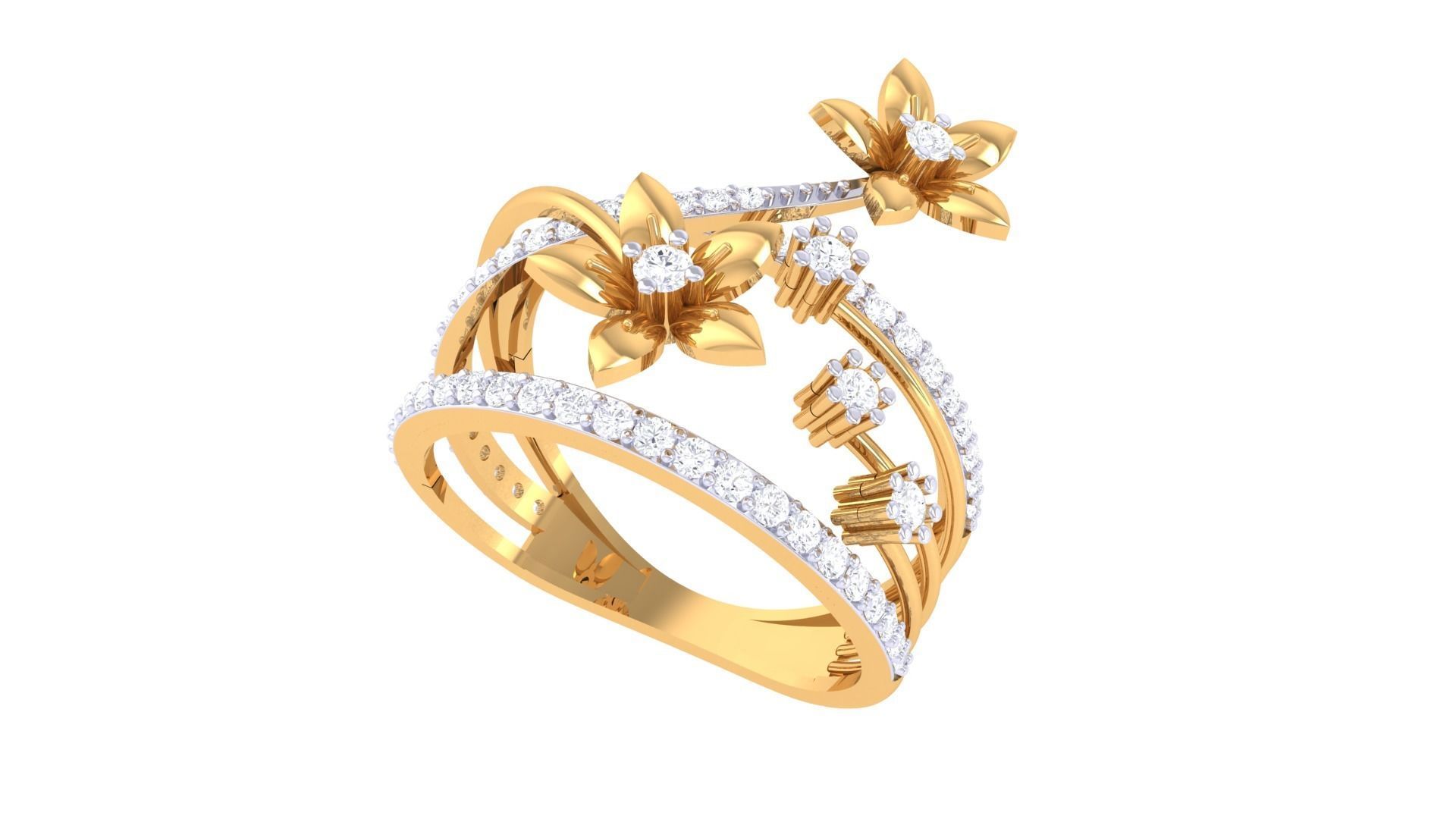 Bi Flower High Jewelry Diamond Cocktail Ring 3dm stl details 3D print model_6