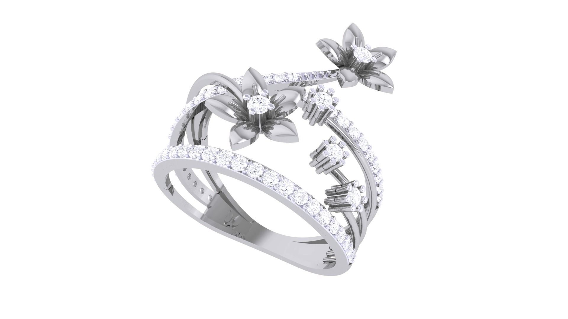 Bi Flower High Jewelry Diamond Cocktail Ring 3dm stl details 3D print model_5