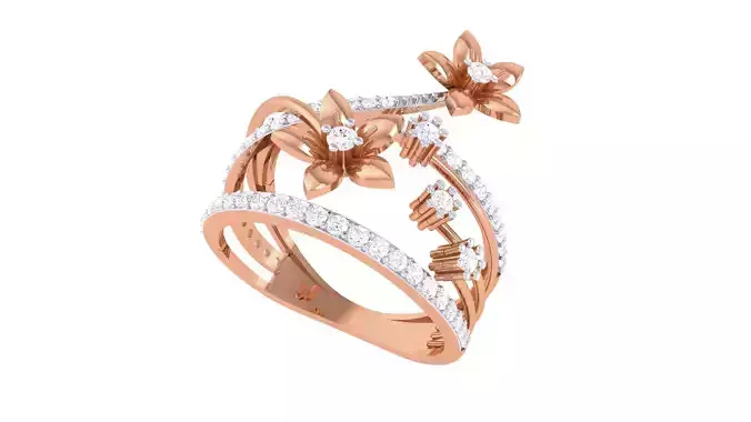 Bi Flower High Jewelry Diamond Cocktail Ring 3dm stl details 3D print model Bi Flower High Jewelry Diamond Cocktail Ring 3dm stl details 3D print model