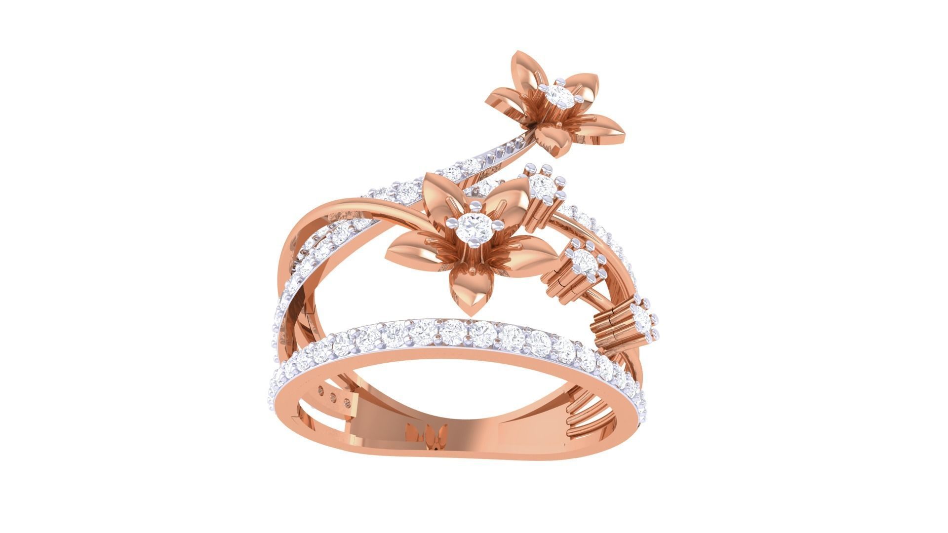 Bi Flower High Jewelry Diamond Cocktail Ring 3dm stl details 3D print model_7