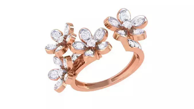 Flower High Jewelry Diamond Cocktail Ring 3dm stl details