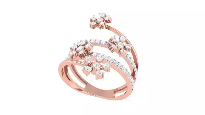 Flower High Jewelry Diamond Cocktail Ring 3dm stl details
