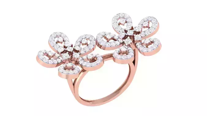 Twin Flowers High Jewelry Diamond Cocktail Ring 3dm stl details