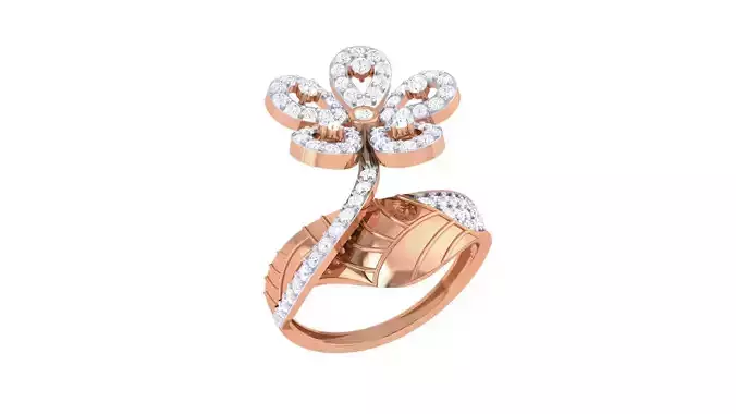 Flower High Jewelry Diamond Cocktail Ring 3dm stl details