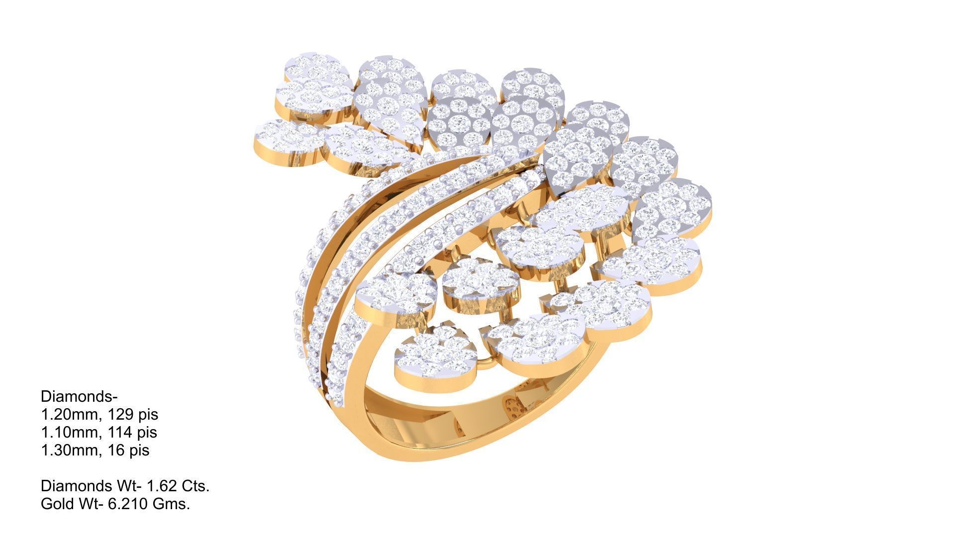 Flower Bouquet High Jewelry Diamond Cocktail Ring 3dm stl  3D print model_3