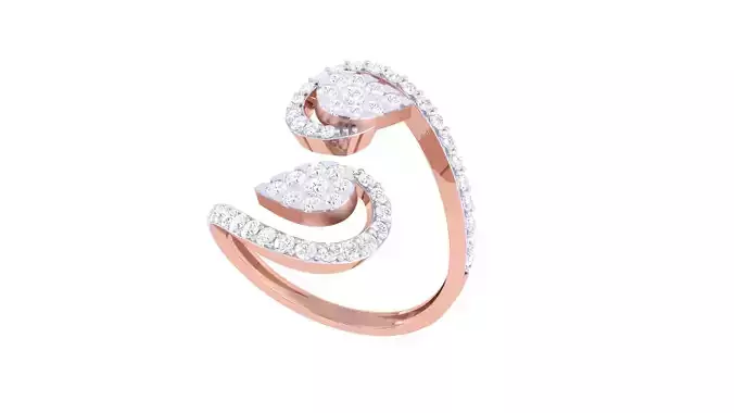 Twin Leaves High Jewelry Diamond Cocktail Ring 3dm stl details