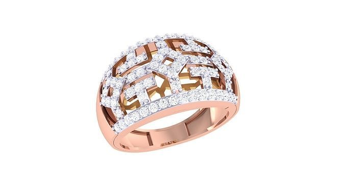 High Jewelry Diamond Mesh Blocks Cocktail Ring 3dm stl details 3D print model