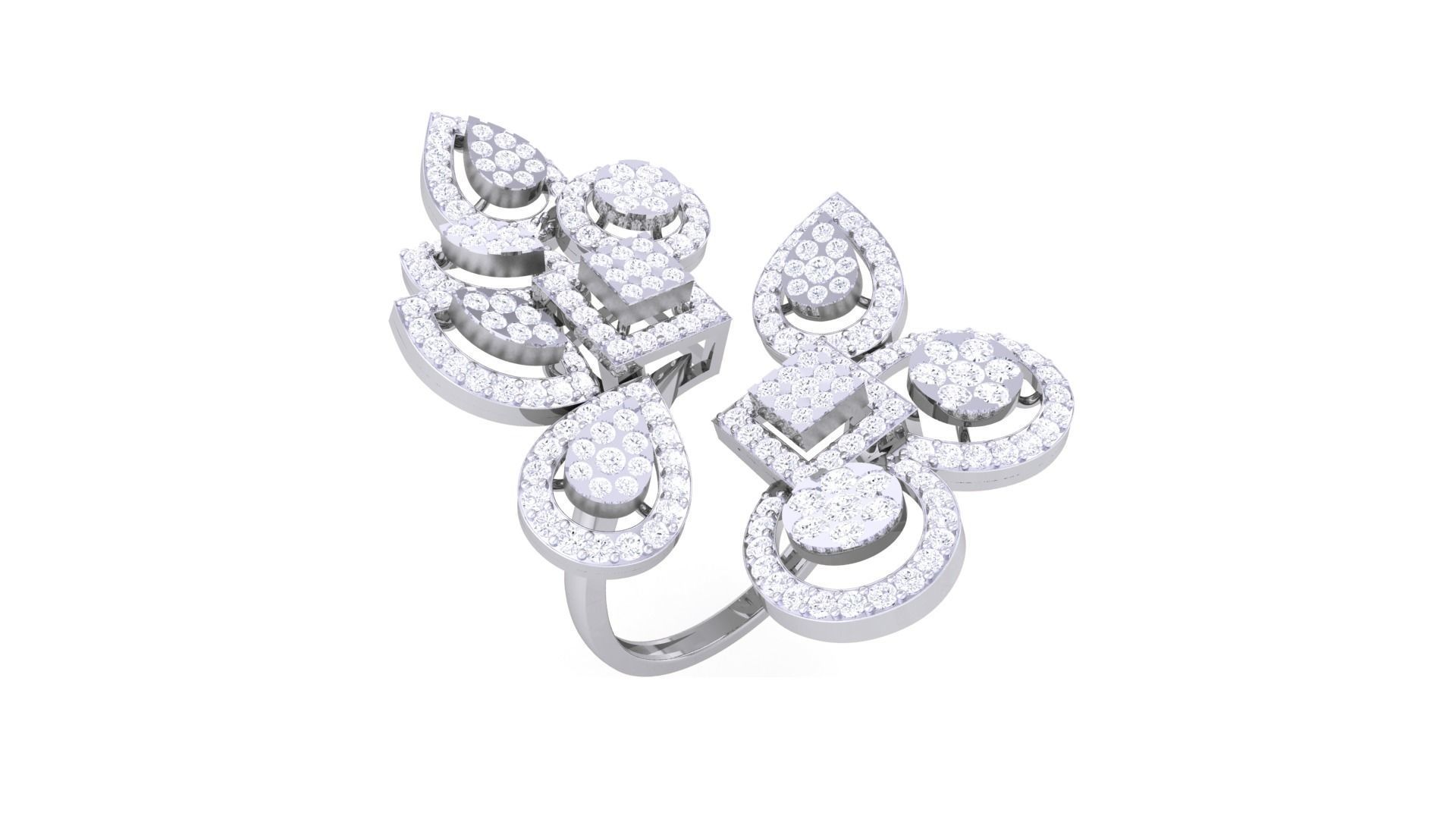 Bi Flower High Jewelry Diamond Cocktail Ring 3dm stl details 3D print model_6