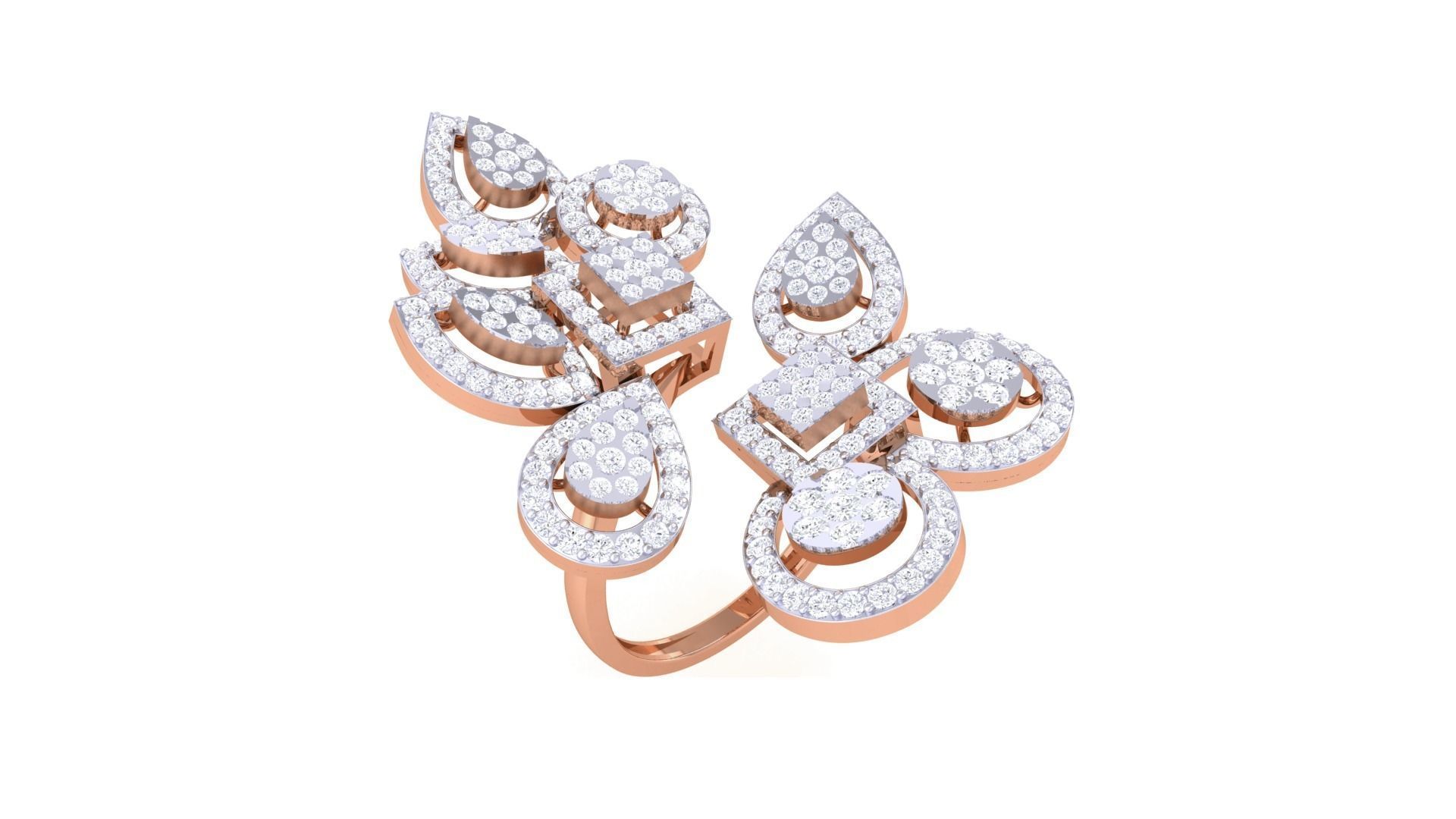 Bi Flower High Jewelry Diamond Cocktail Ring 3dm stl details 3D print model_5