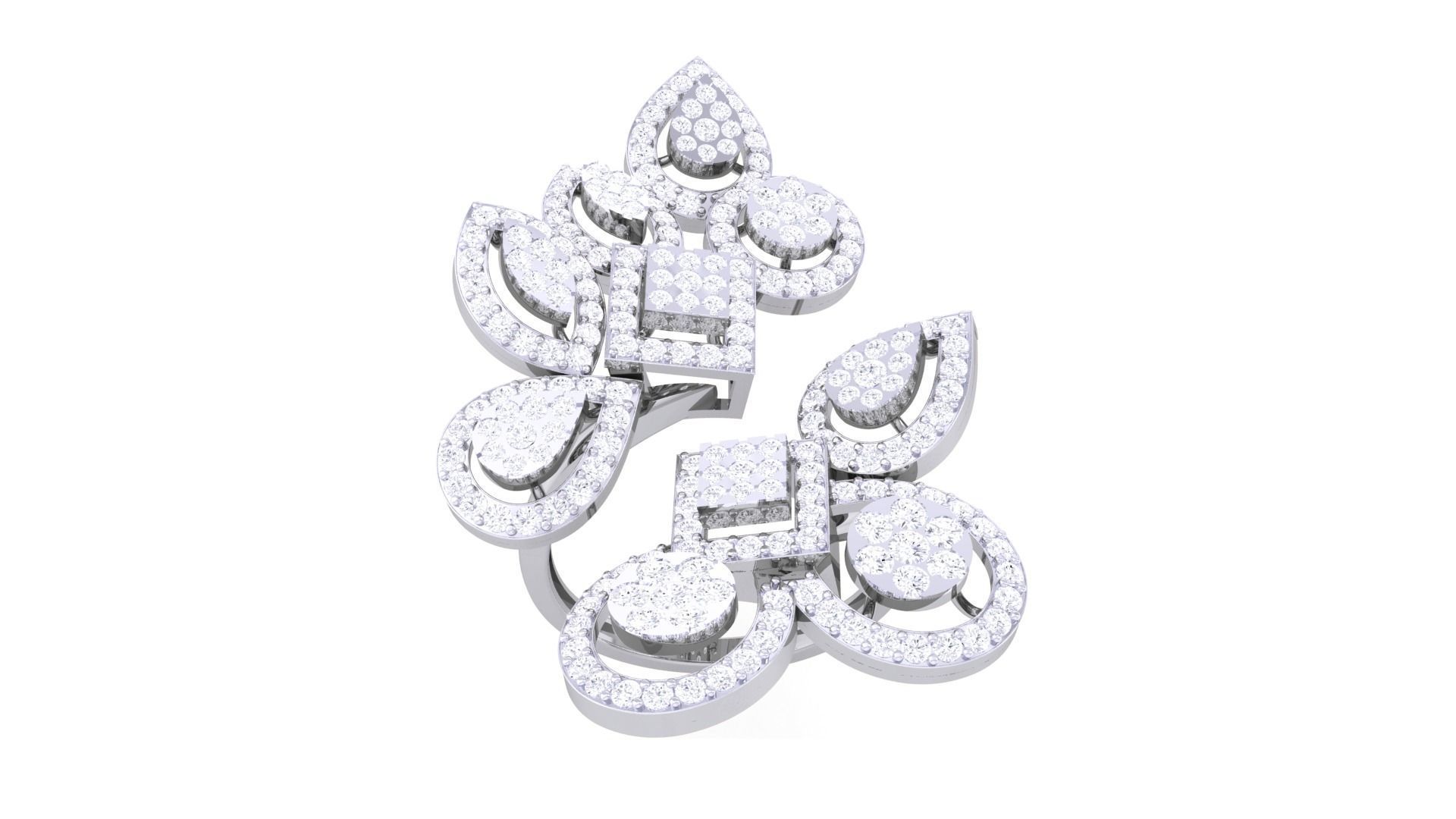 Bi Flower High Jewelry Diamond Cocktail Ring 3dm stl details 3D print model_7