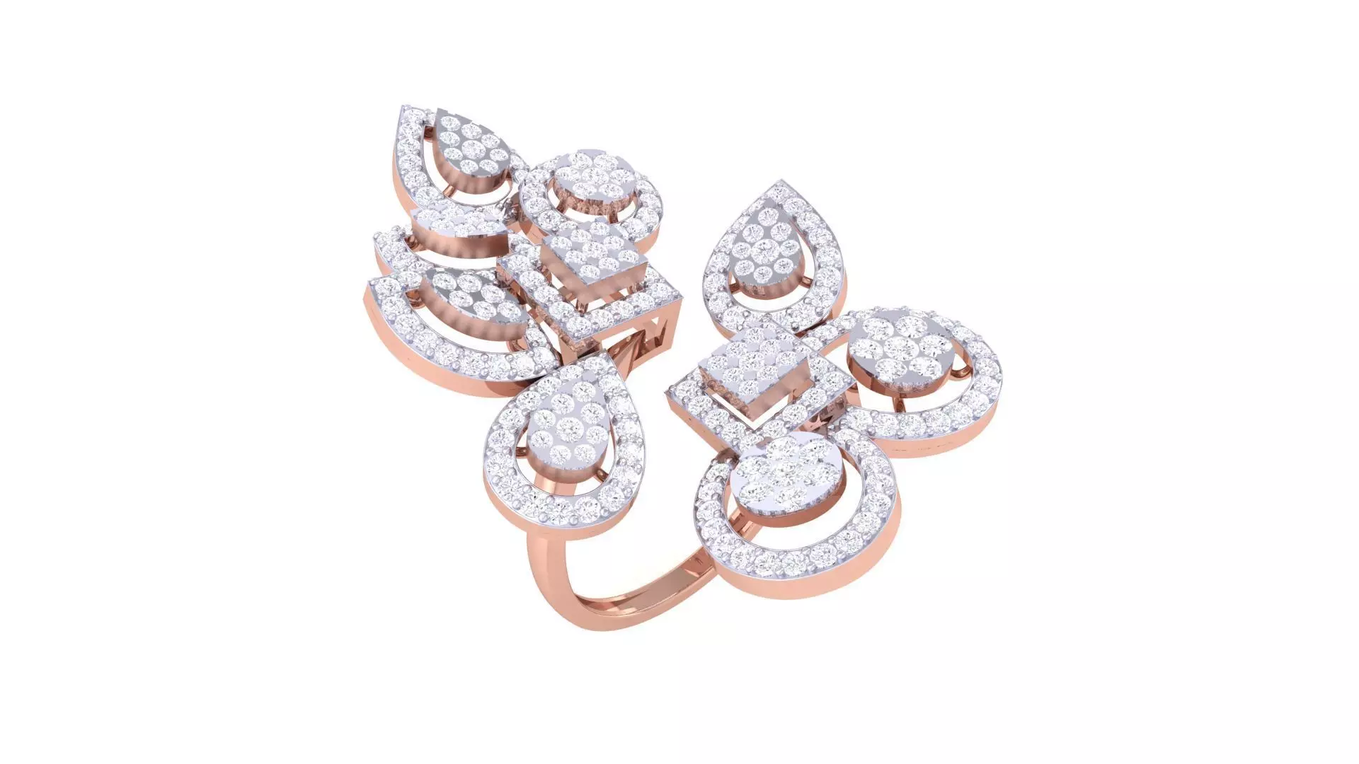 Bi Flower High Jewelry Diamond Cocktail Ring 3dm stl details 3D print model_0