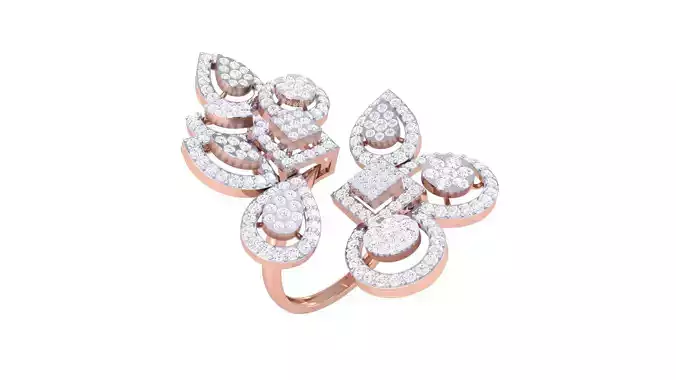 Bi Flower High Jewelry Diamond Cocktail Ring 3dm stl details 3D print model Bi Flower High Jewelry Diamond Cocktail Ring 3dm stl details 3D print model