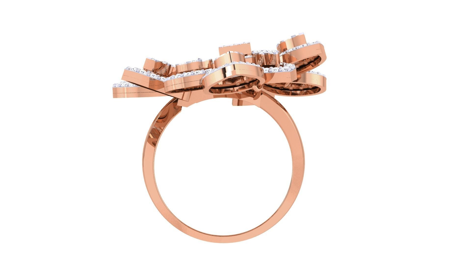 Bi Flower High Jewelry Diamond Cocktail Ring 3dm stl details 3D print model_12