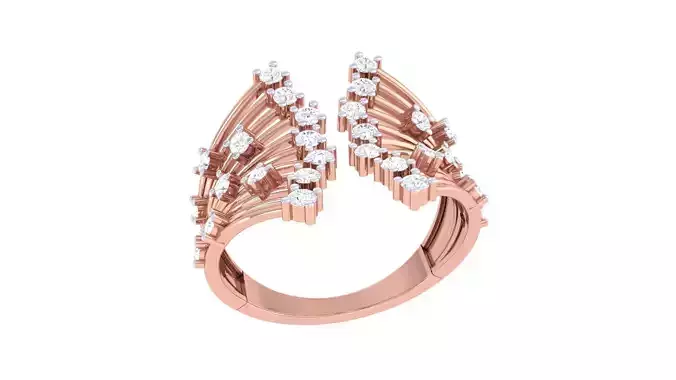 Twin Leaves High Jewelry Diamond Cocktail Ring 3dm stl details