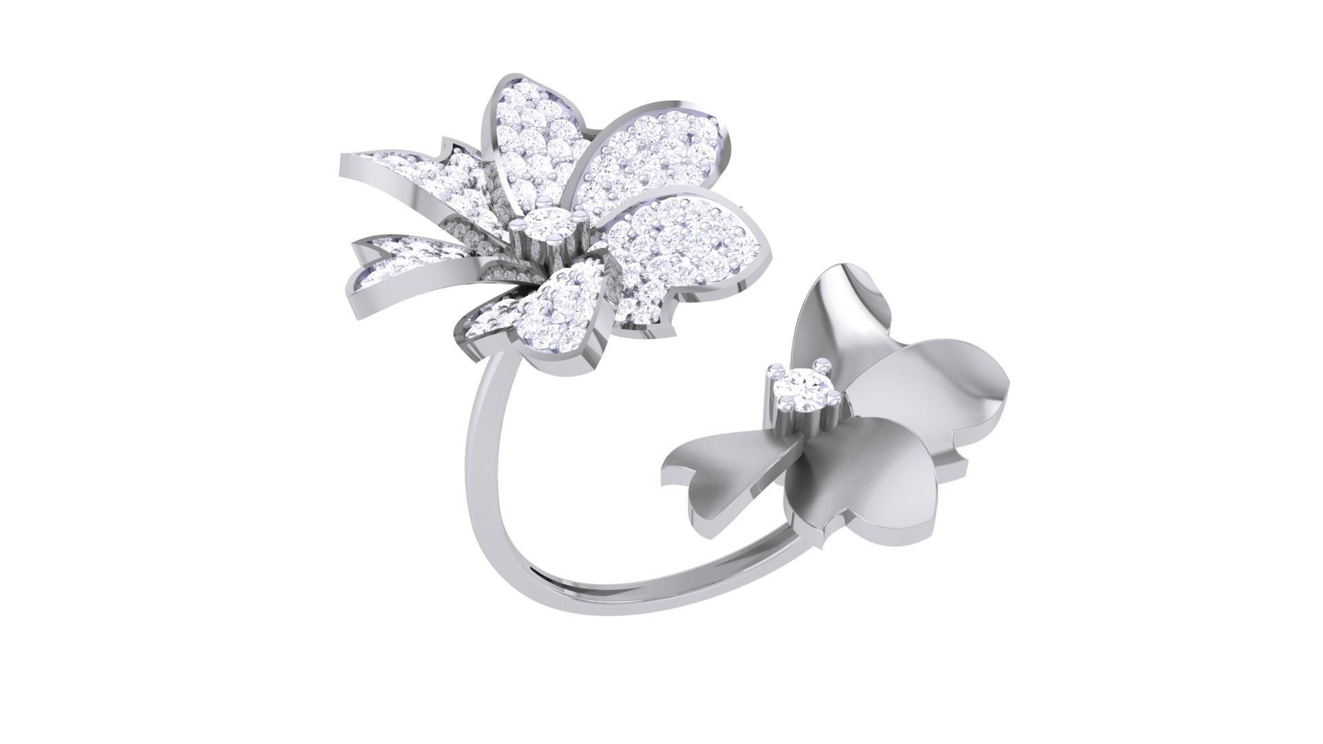 Bi Flower High Jewelry Diamond Cocktail Flower Ring 3dm stl  3D print model_4