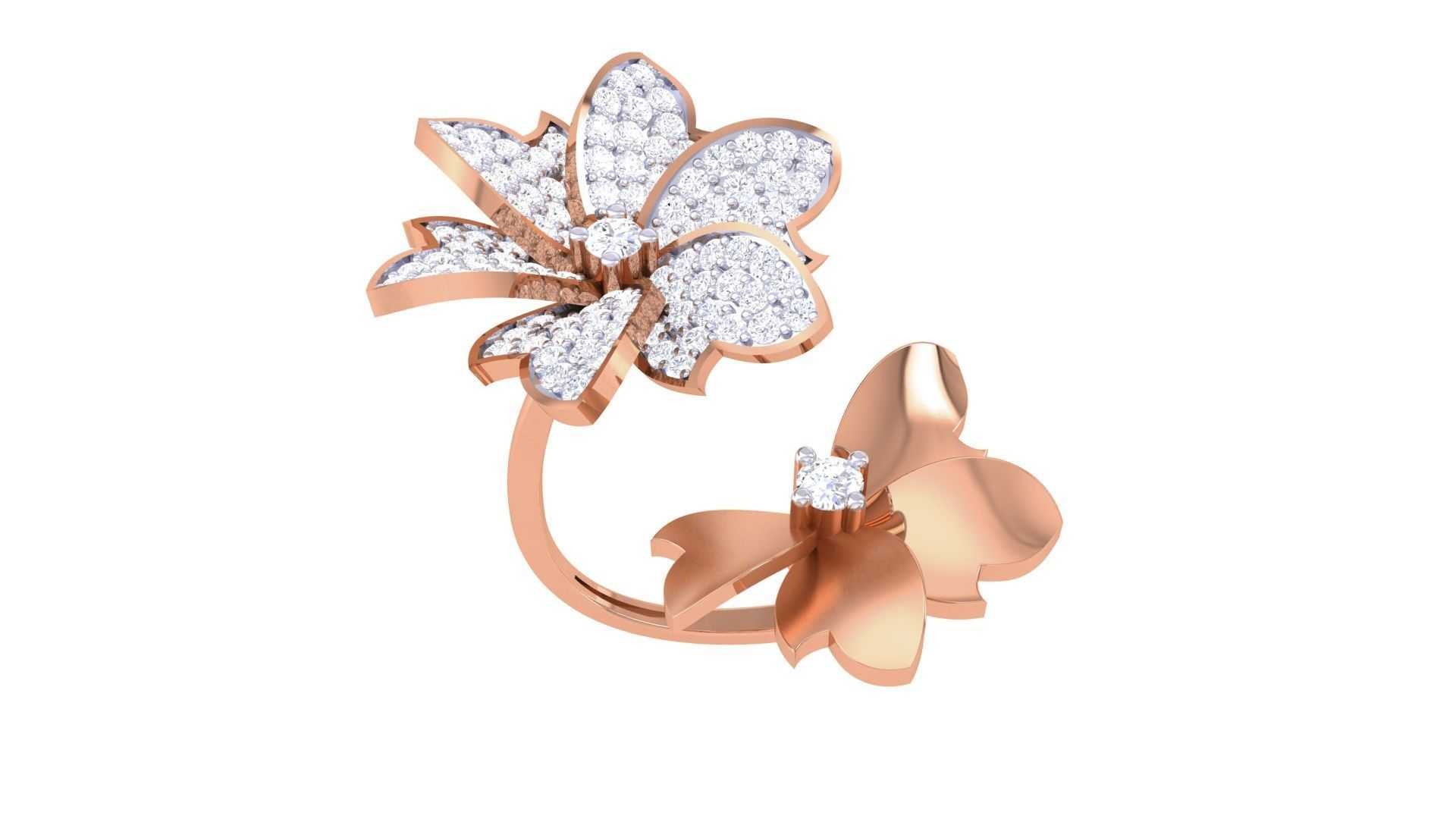 Bi Flower High Jewelry Diamond Cocktail Flower Ring 3dm stl  3D print model_8