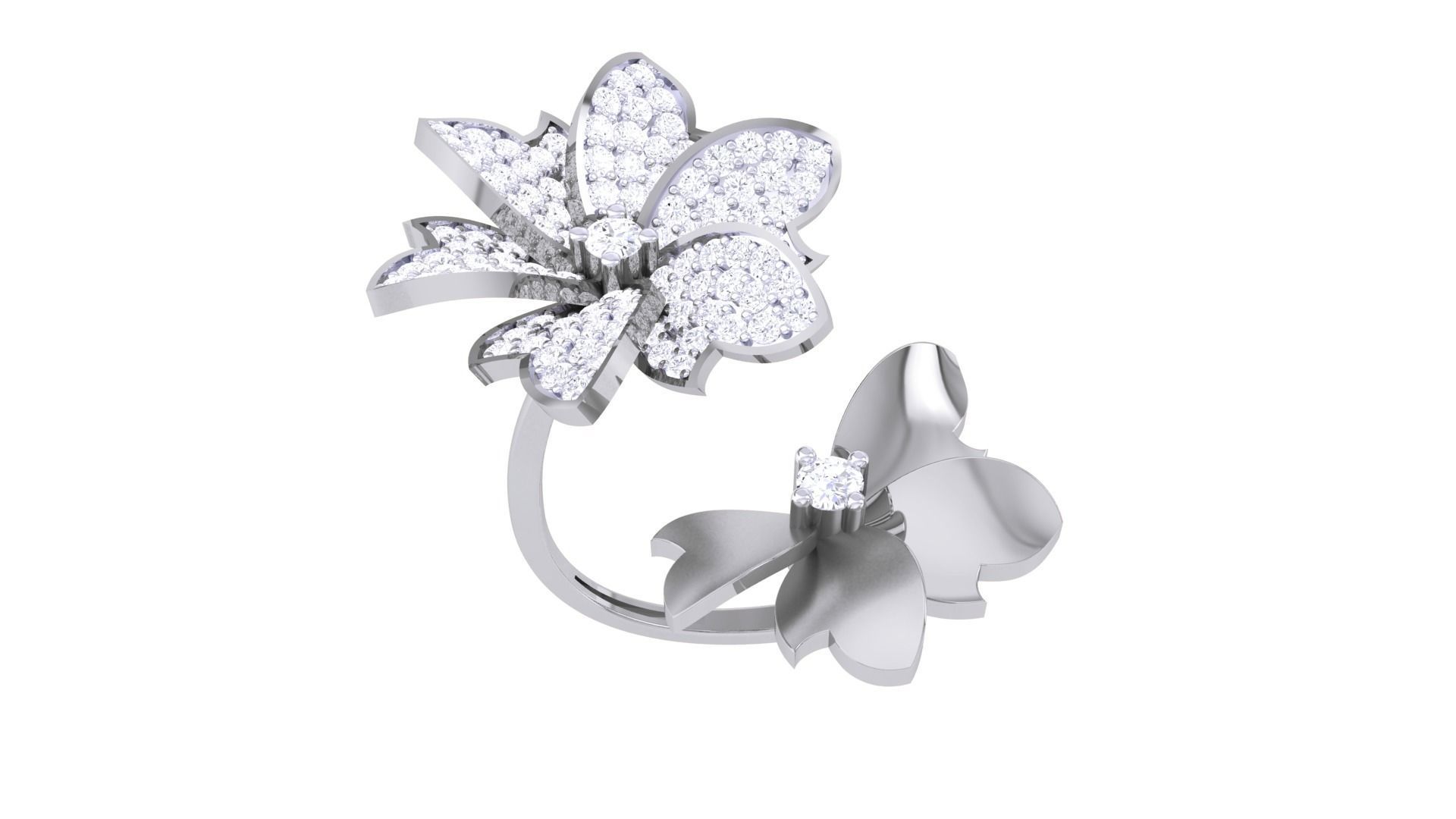 Bi Flower High Jewelry Diamond Cocktail Flower Ring 3dm stl  3D print model_7