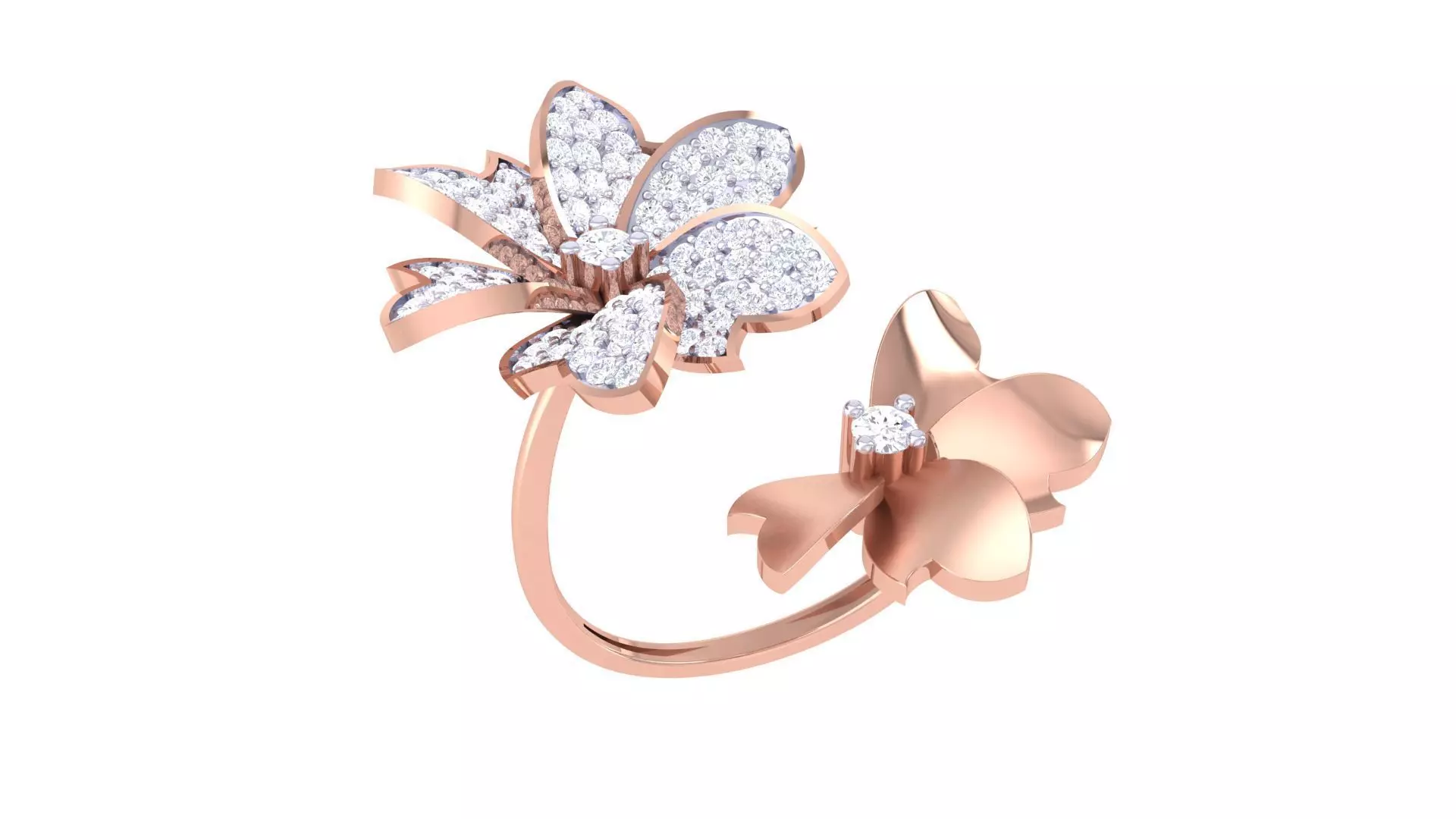 Bi Flower High Jewelry Diamond Cocktail Flower Ring 3dm stl  3D print model_0