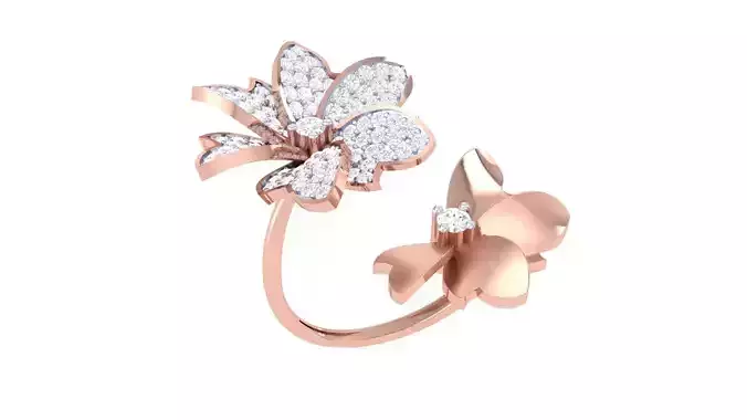 Bi Flower High Jewelry Diamond Cocktail Flower Ring 3dm stl  3D print model