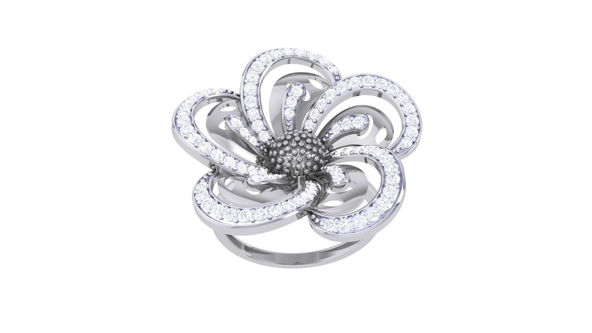 Flower High Jewelry Diamond Cocktail Flower Ring 3dm stl details 3D print model_8