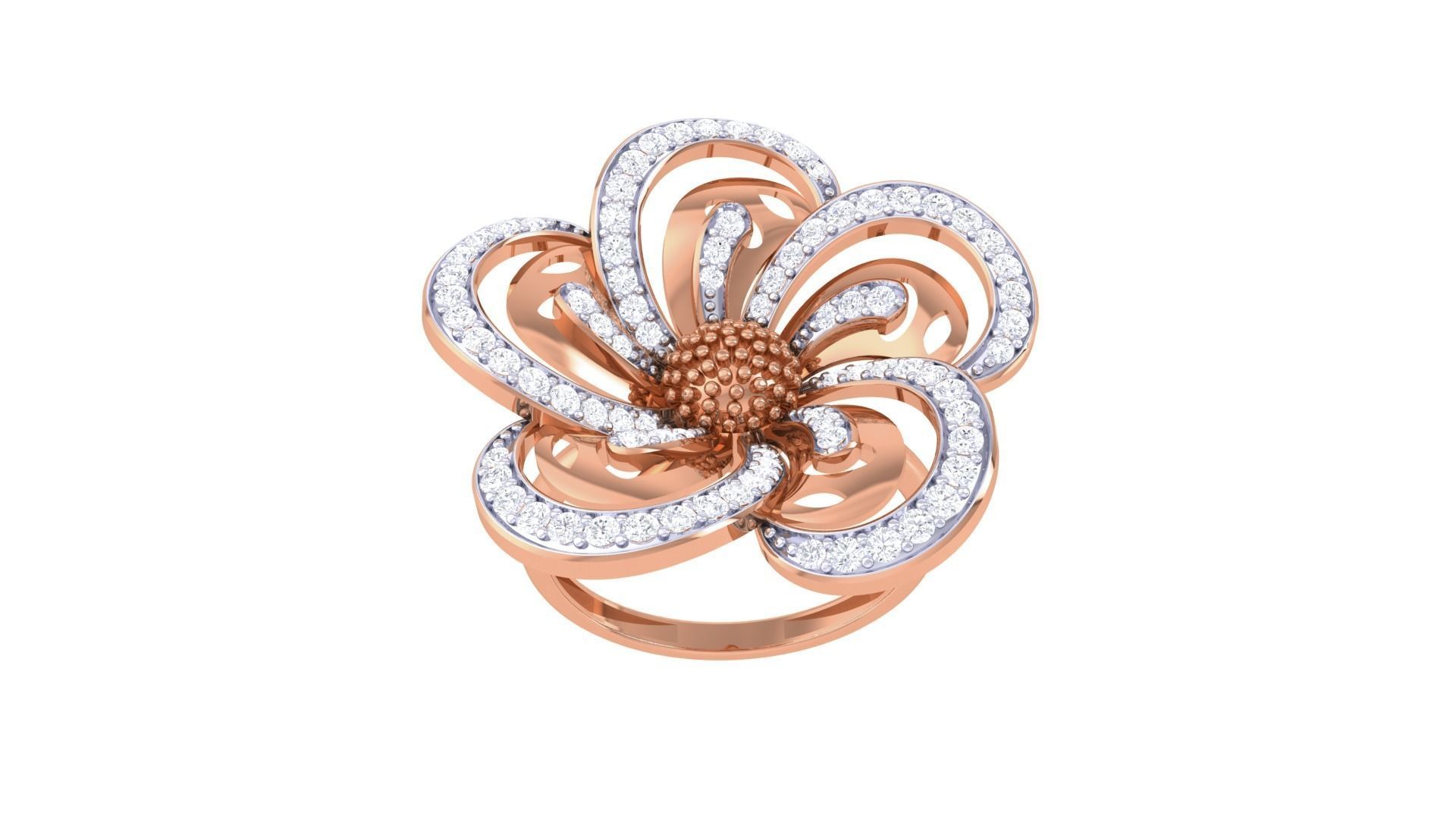 Flower High Jewelry Diamond Cocktail Flower Ring 3dm stl details 3D print model_9