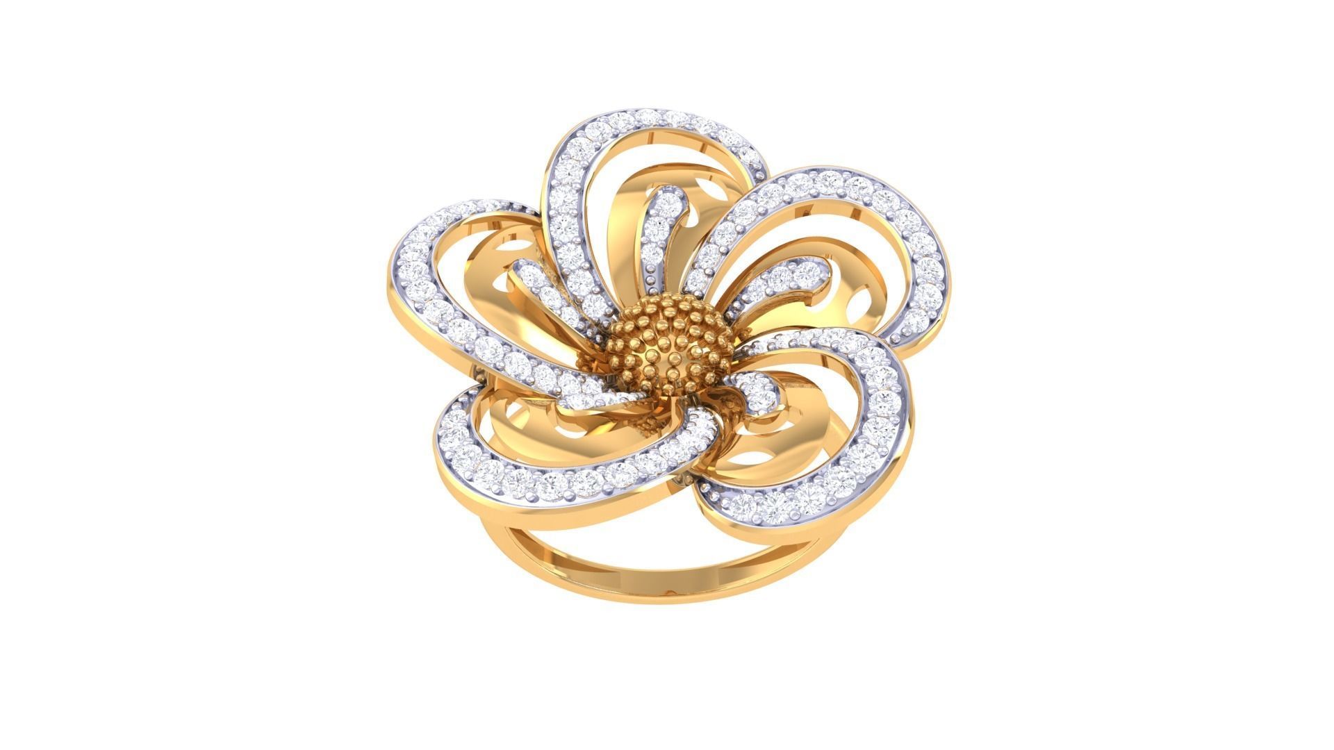 Flower High Jewelry Diamond Cocktail Flower Ring 3dm stl details 3D print model_7