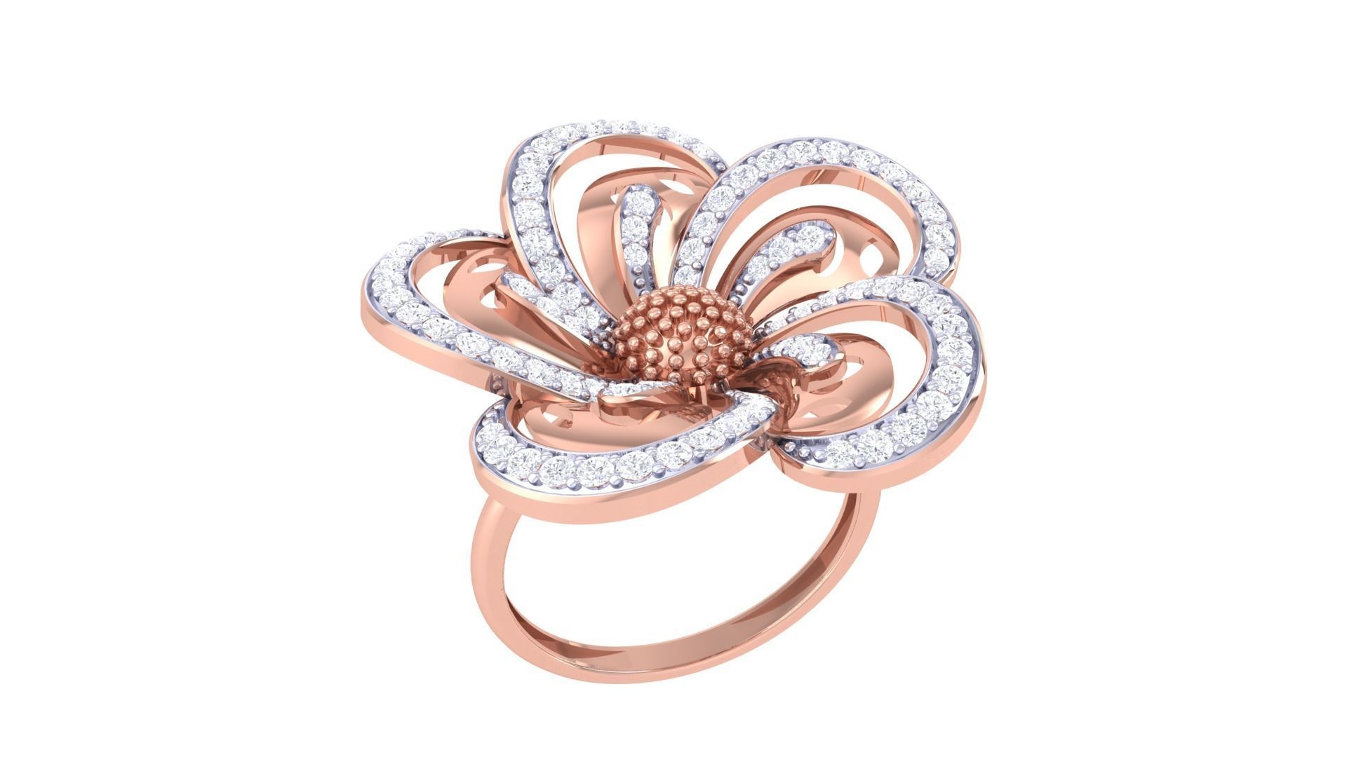 Flower High Jewelry Diamond Cocktail Flower Ring 3dm stl details 3D print model_1