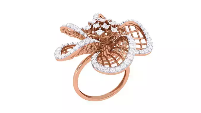 Ultra vision Wire Mesh Flower High Diamond Cocktail Flower ring