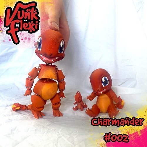 Pokemon Charmander Flexi Print In Place plus figure and keychain Free 3D print model