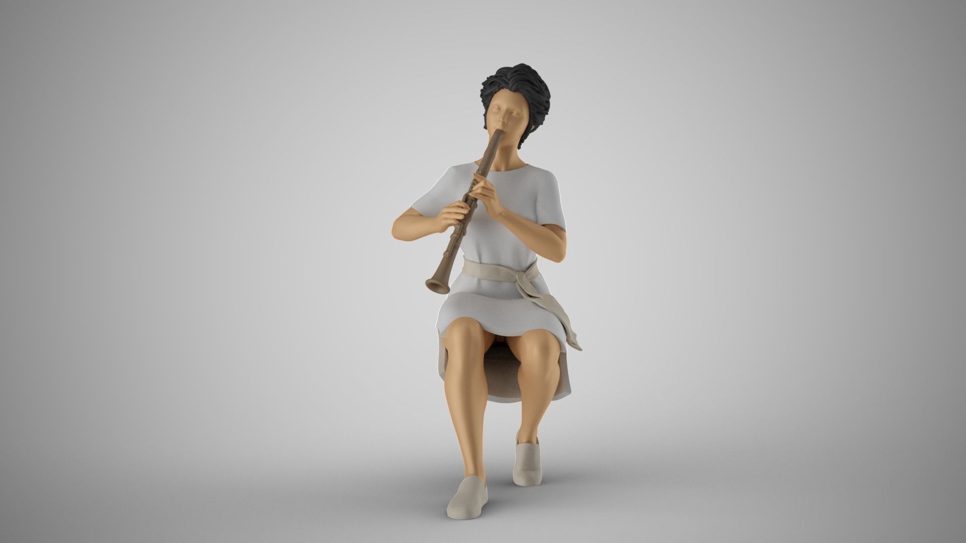 Woman Playing Clarinet 3D print model_11