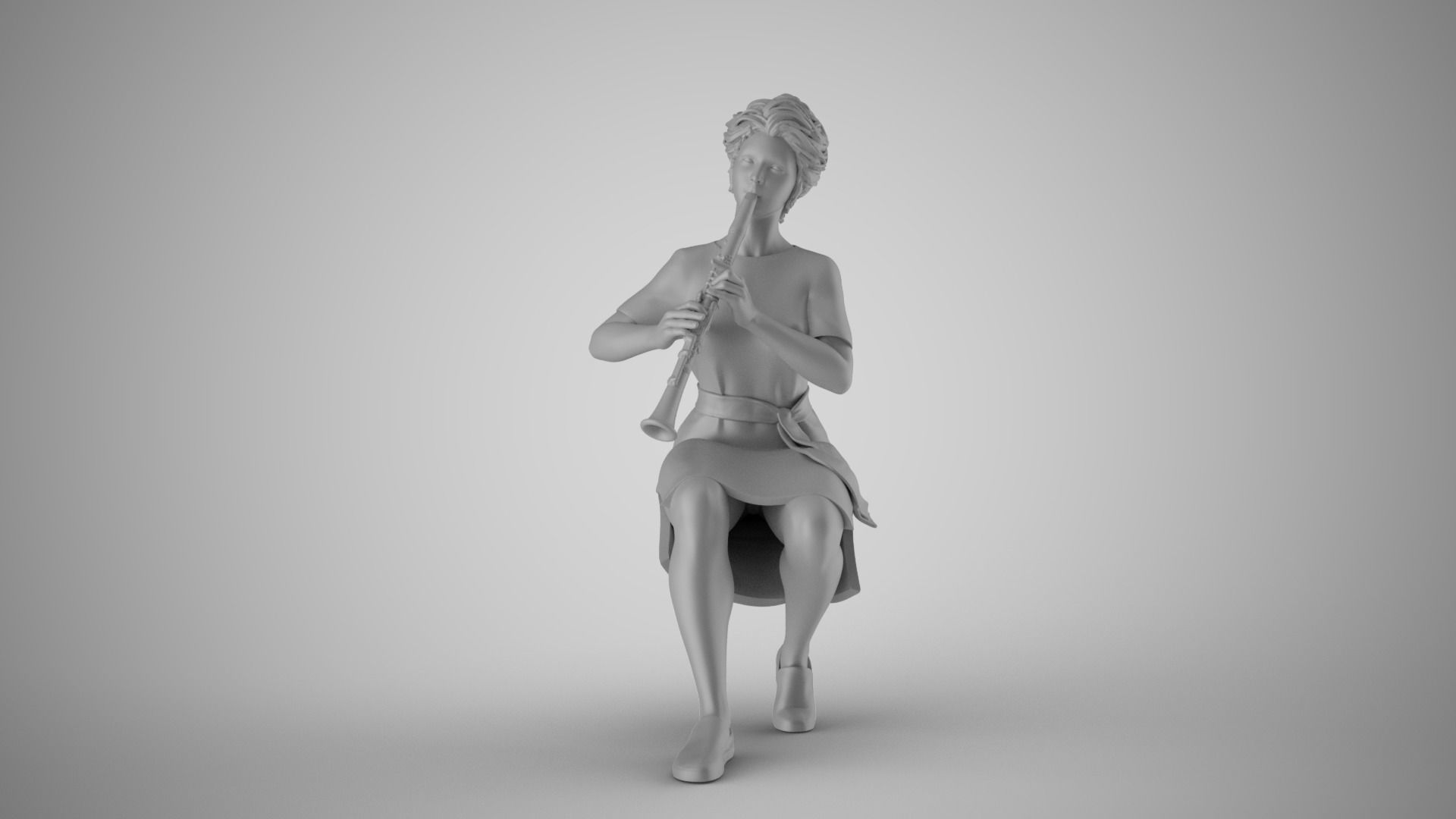 Woman Playing Clarinet 3D print model_19