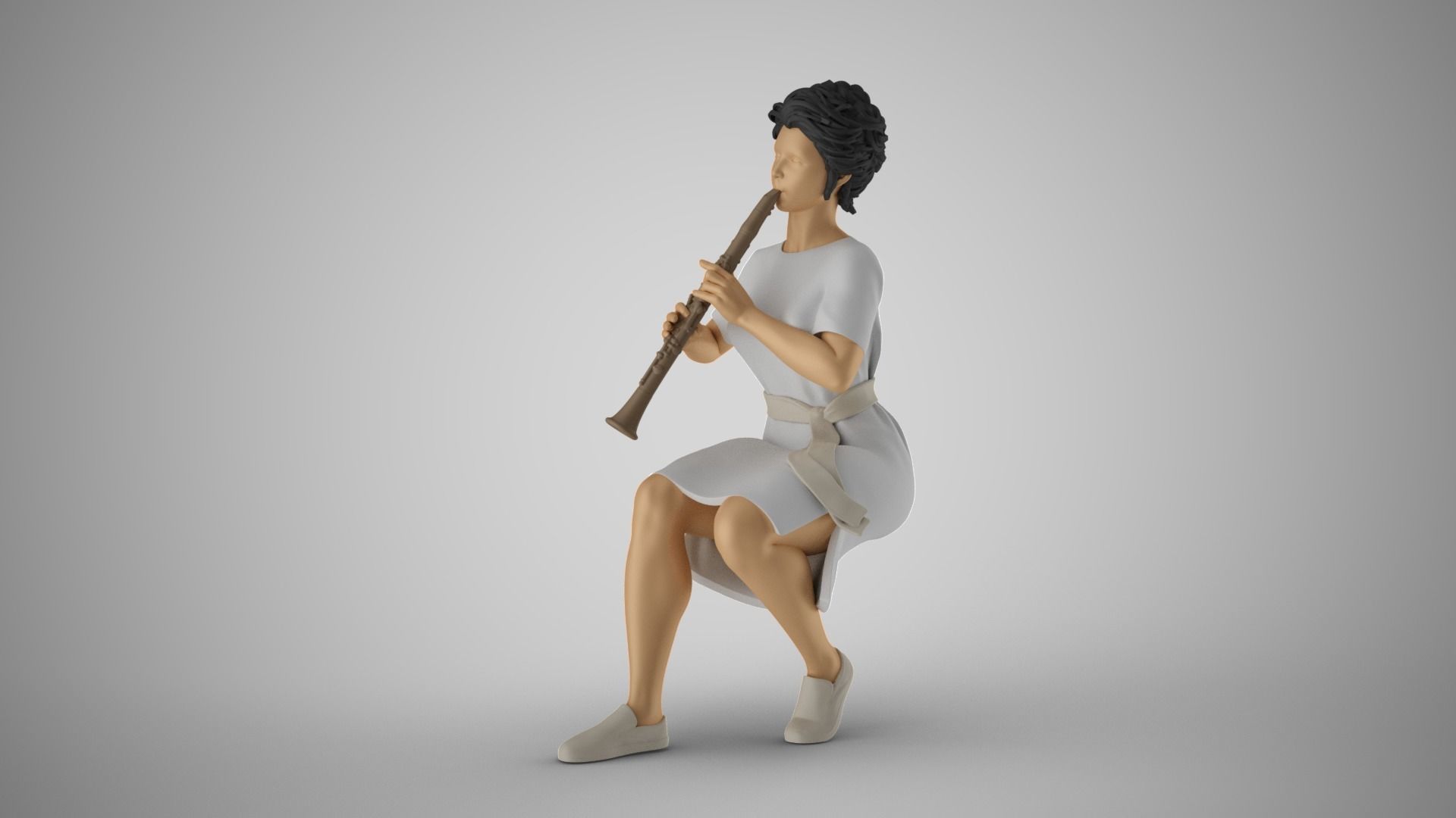 Woman Playing Clarinet 3D print model_10