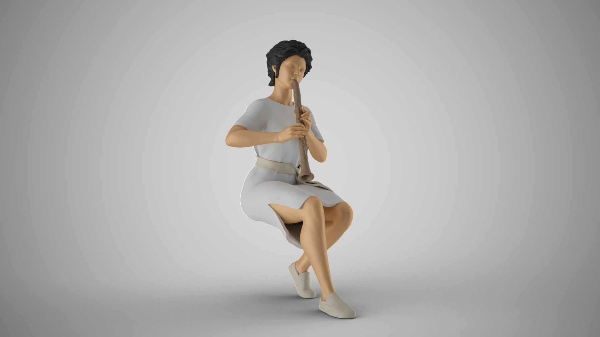 Woman Playing Clarinet 3D print model_12