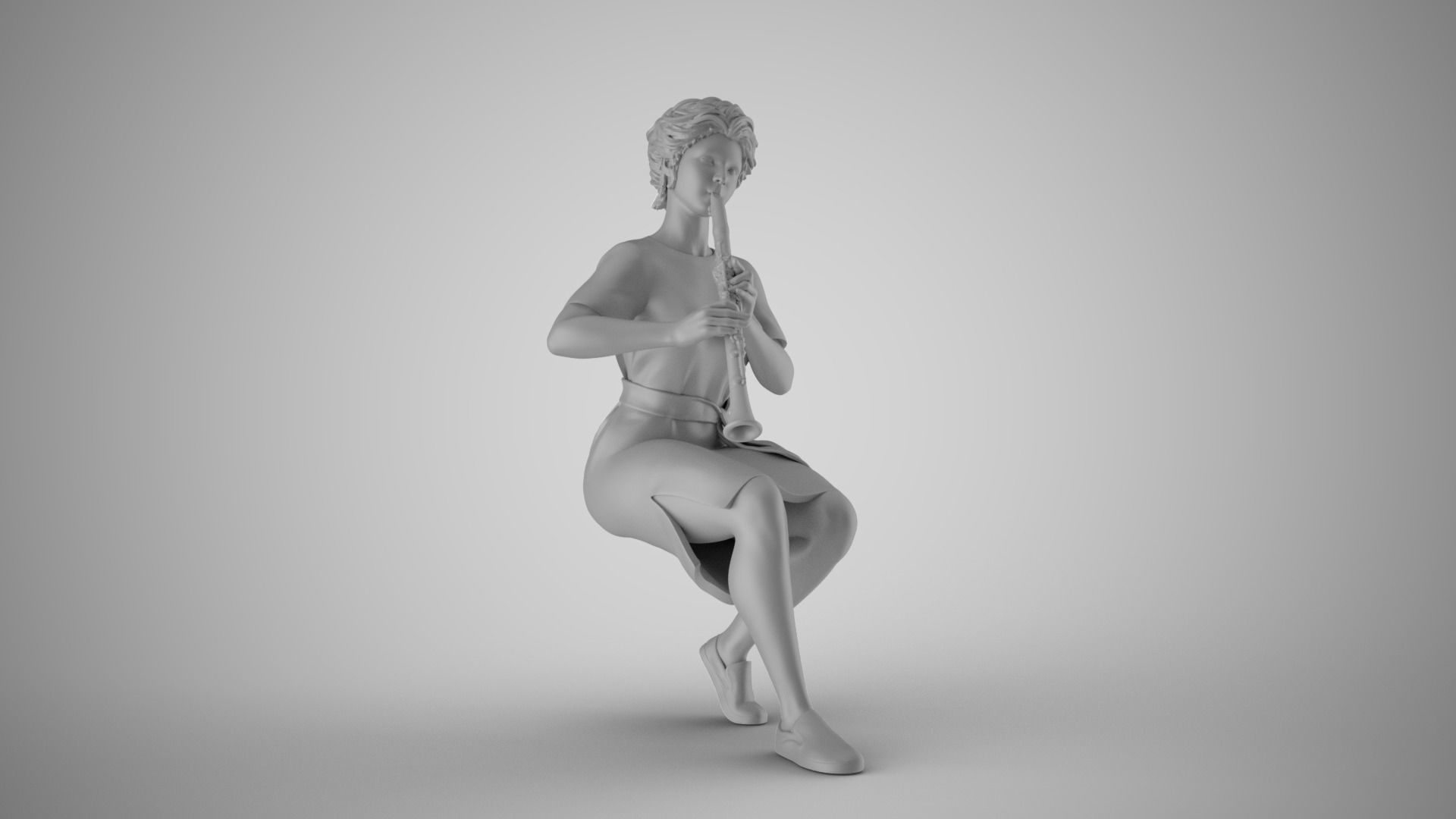 Woman Playing Clarinet 3D print model_3