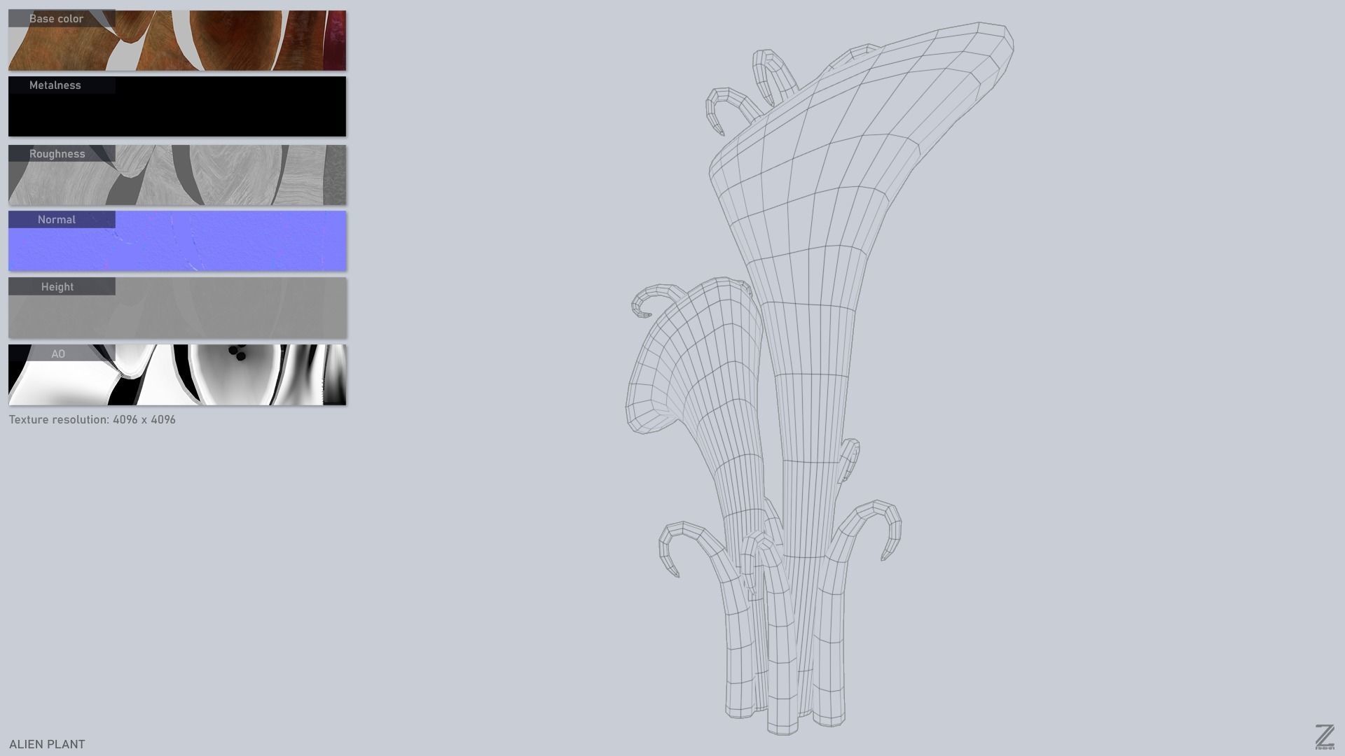 Alien plant Low-poly 3D model_3