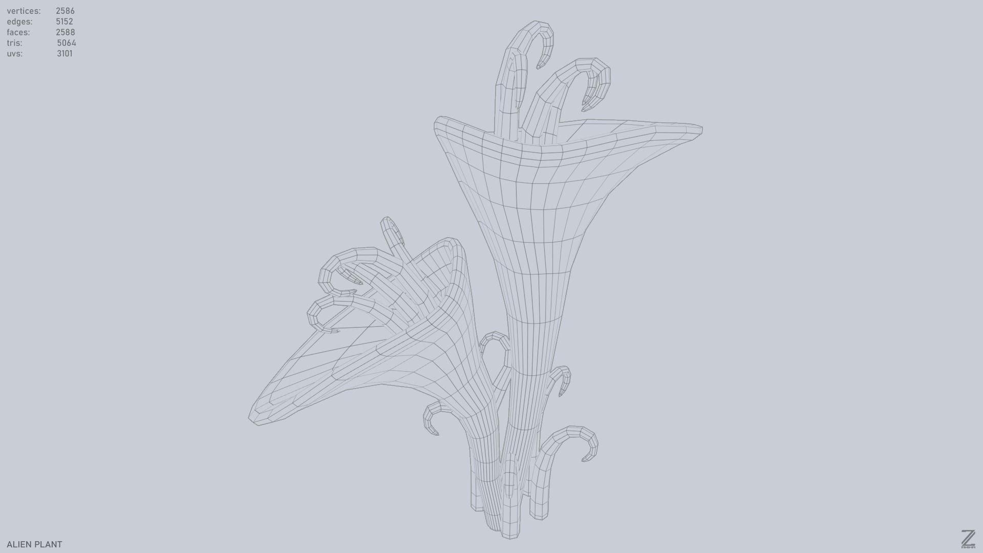 Alien plant Low-poly 3D model_12