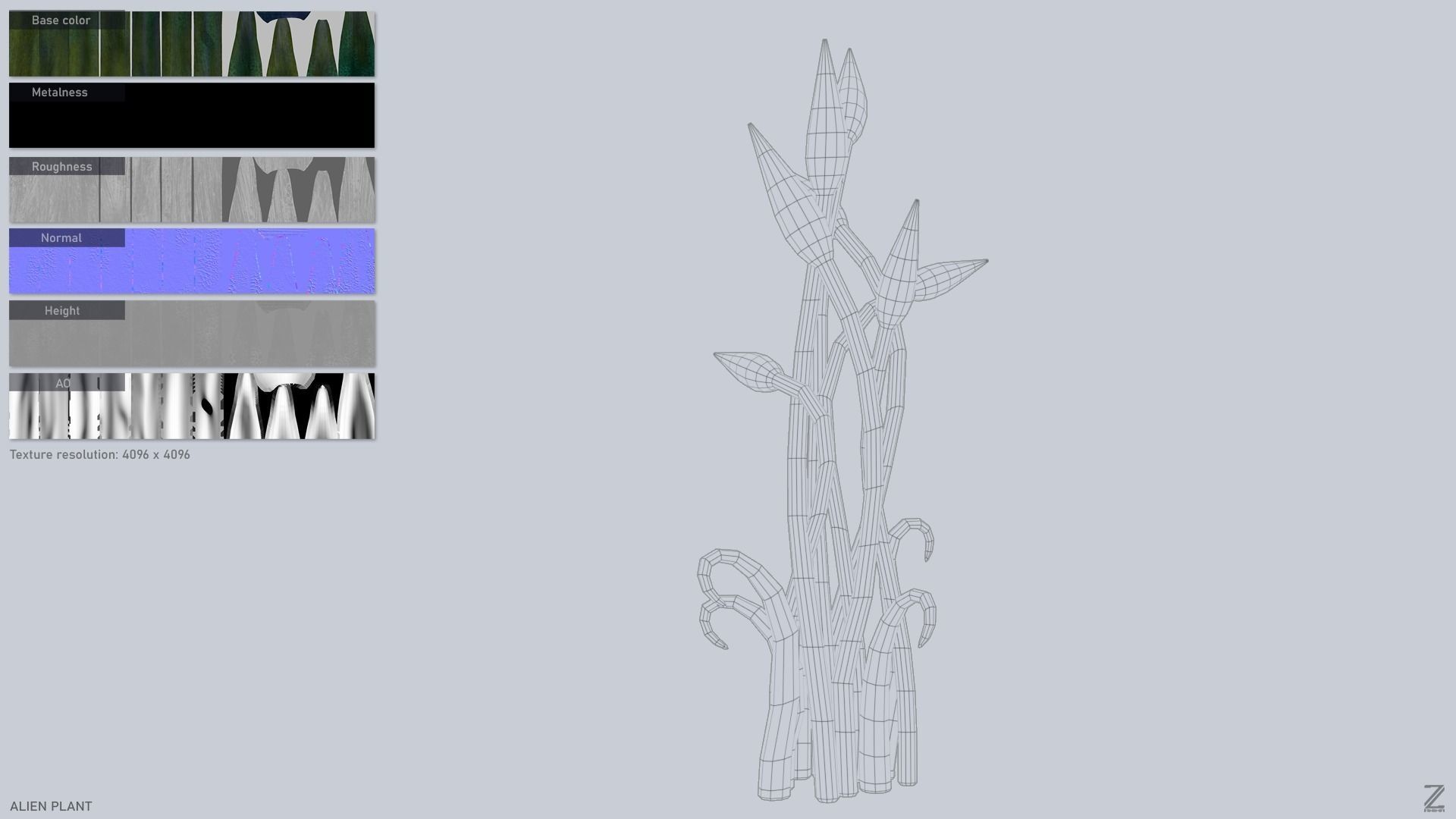 Alien plant Low-poly 3D model_3