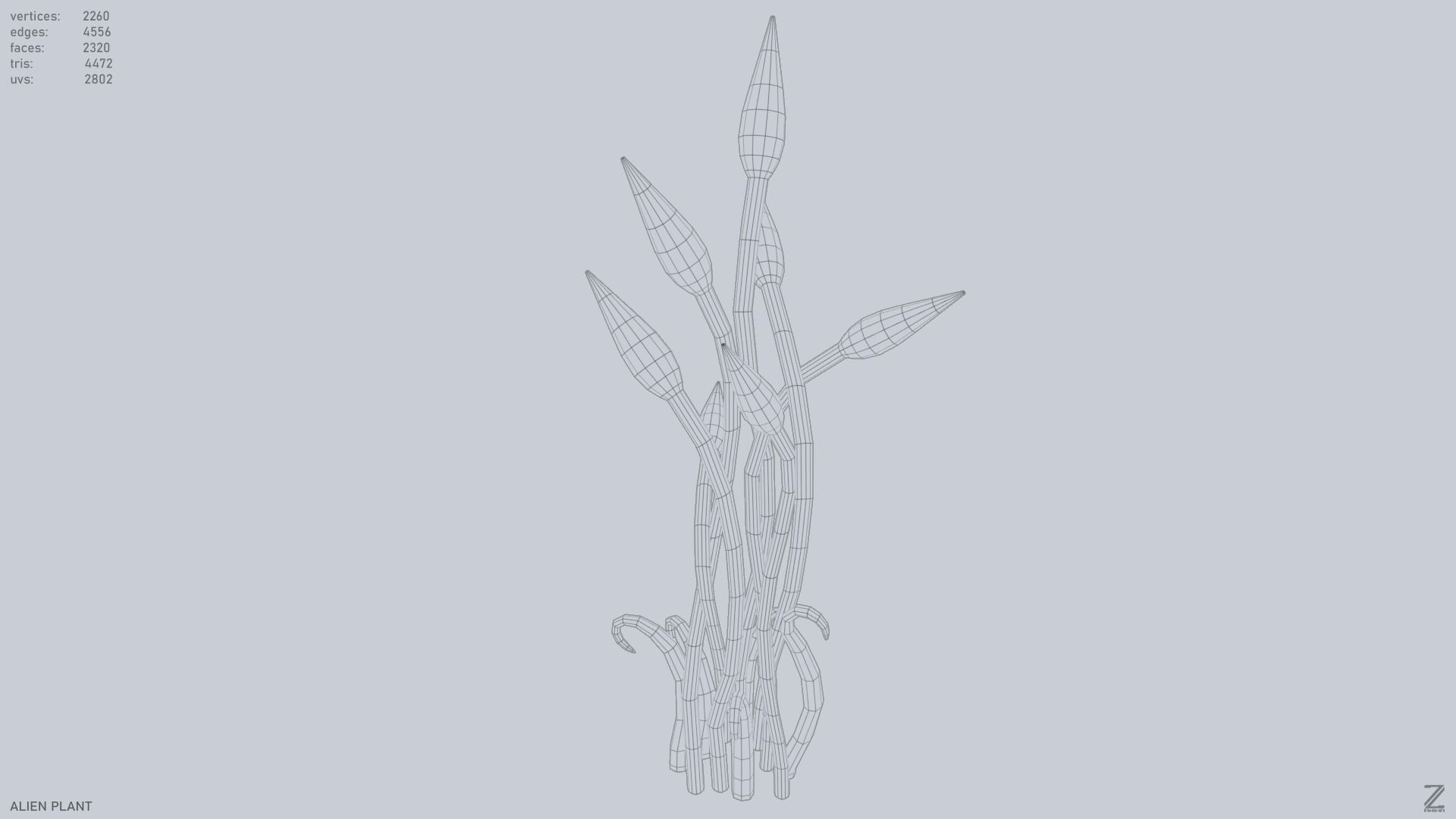 Alien plant Low-poly 3D model_9