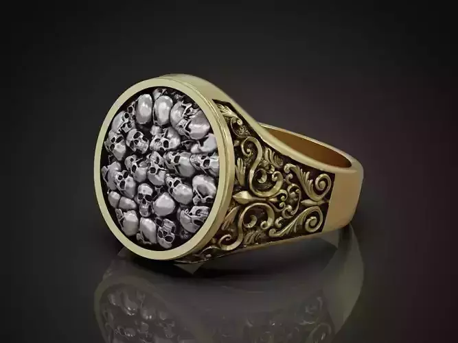 Ring Skull mountain baroque pattern