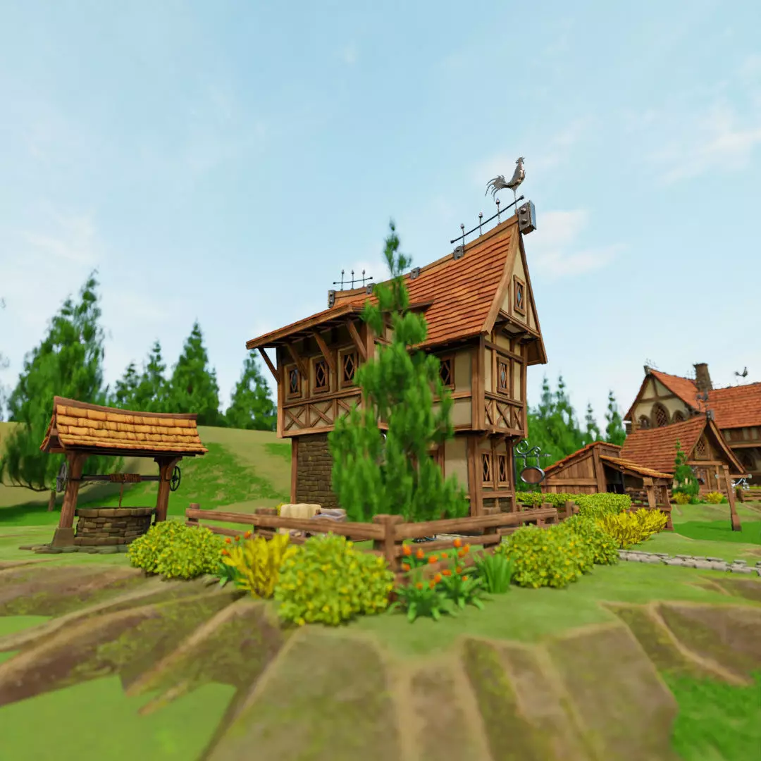 STYLIZED MEDIEVAL BUILDING 01 PRINT READY Low-poly 3D model_0