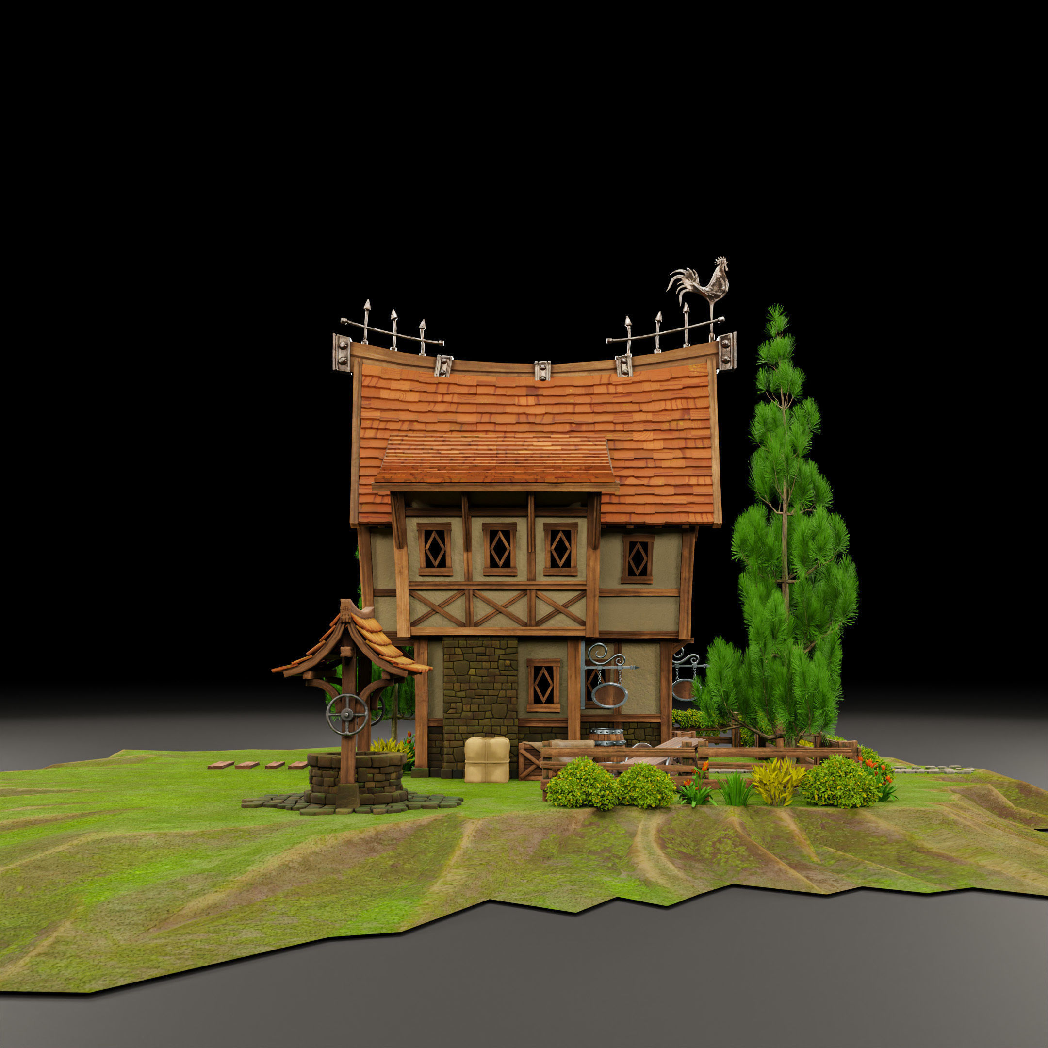 STYLIZED MEDIEVAL BUILDING 01 PRINT READY Low-poly 3D model_9
