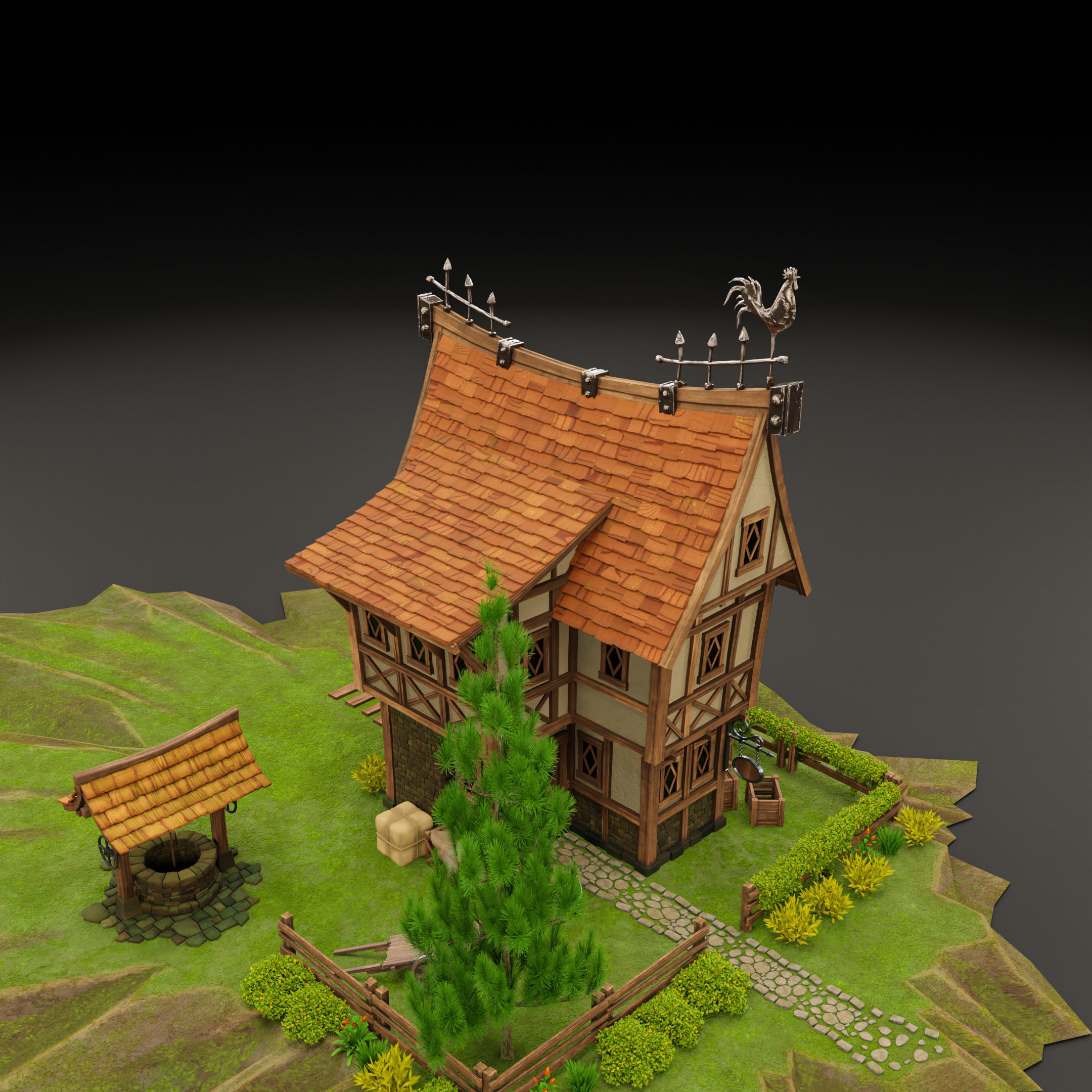 STYLIZED MEDIEVAL BUILDING 01 PRINT READY Low-poly 3D model_11