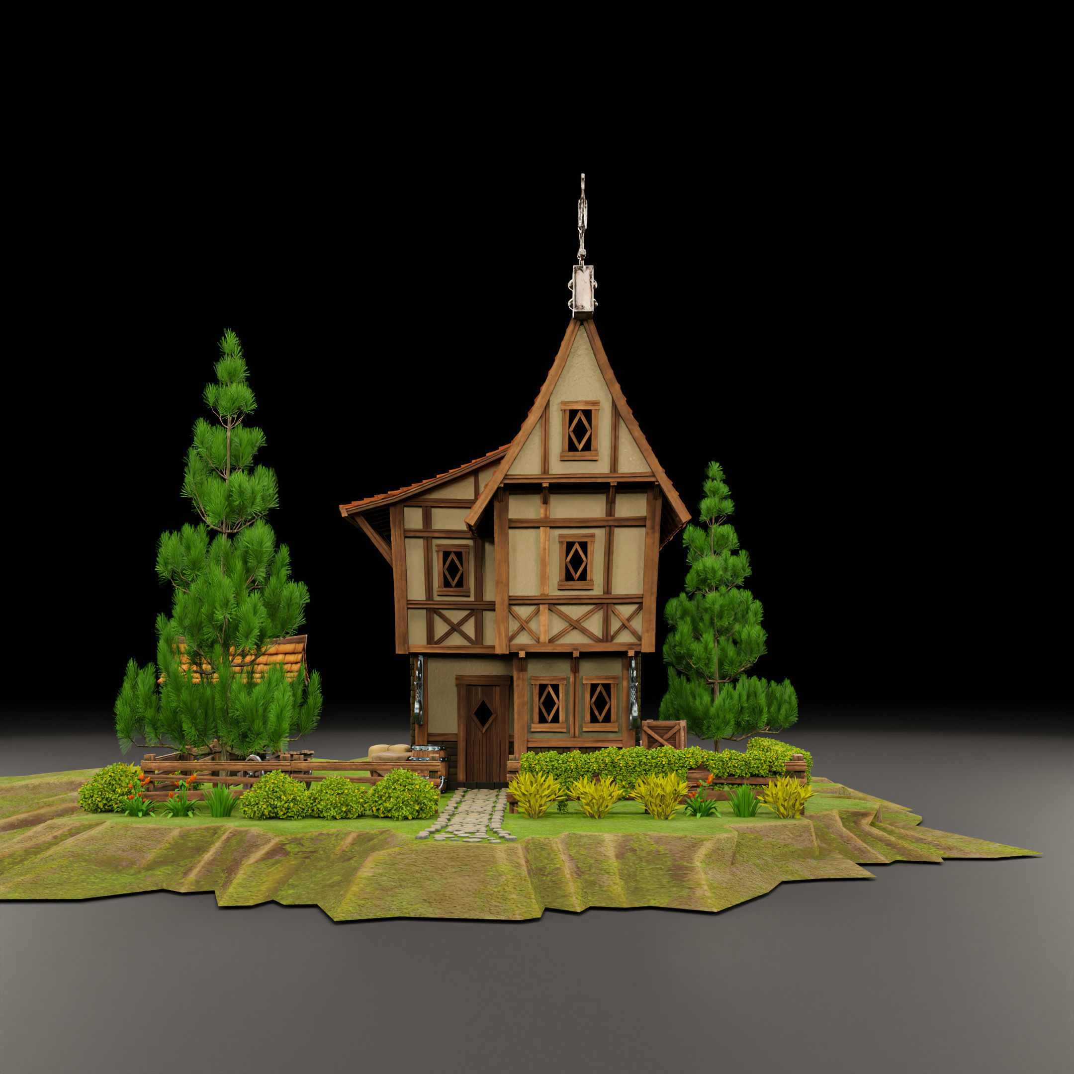STYLIZED MEDIEVAL BUILDING 01 PRINT READY Low-poly 3D model_3