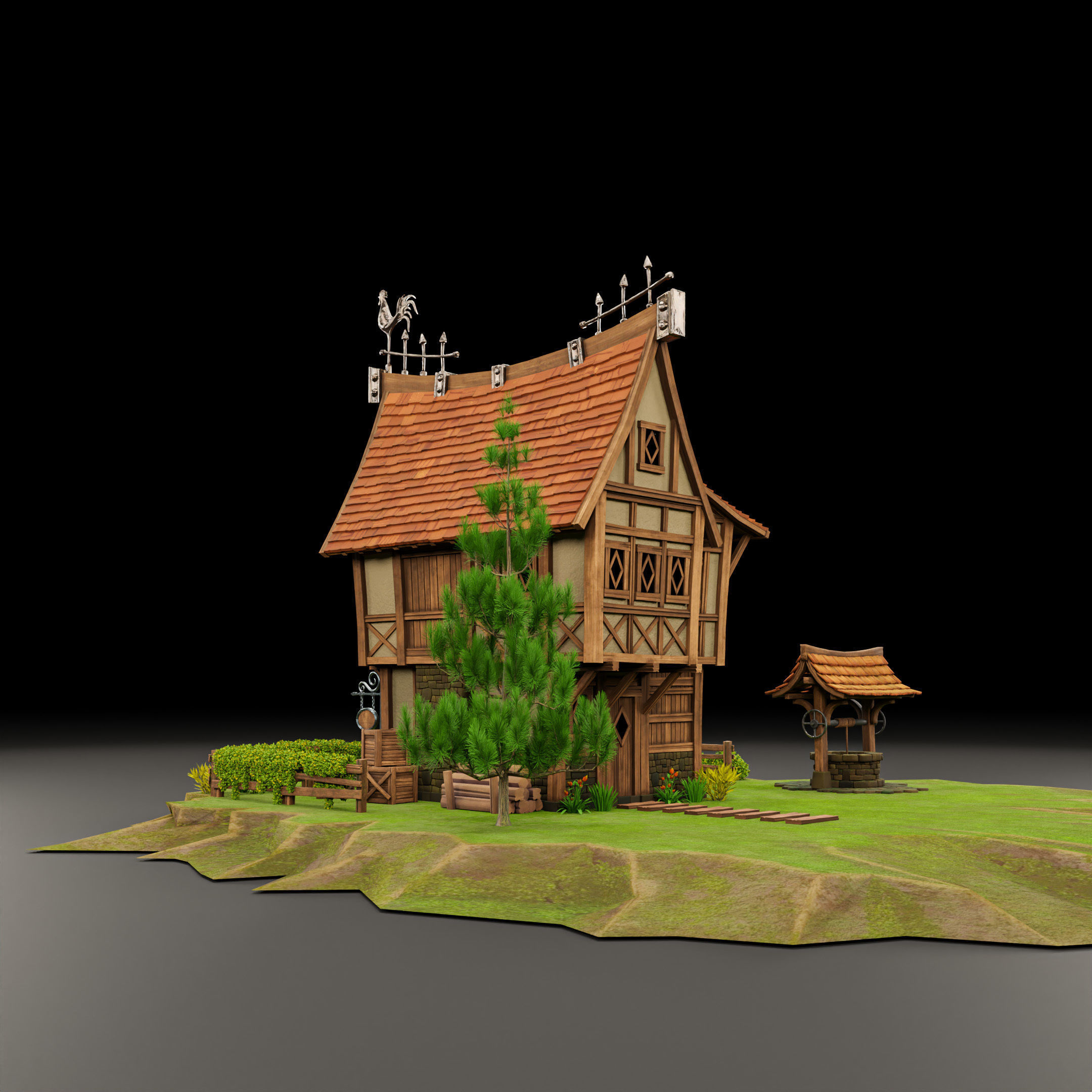 STYLIZED MEDIEVAL BUILDING 01 PRINT READY Low-poly 3D model_6